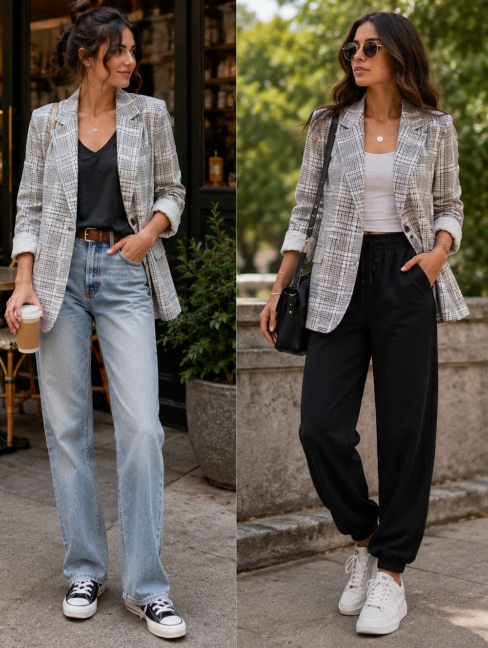 Liverpool Grey Plaid Blazer - Classic Open Front Jacket